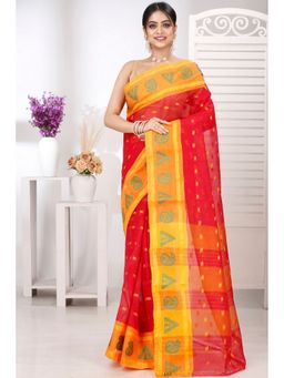 DipDiya - Red Pure Cotton Woven Saree Without Blouse