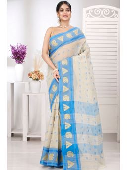 DipDiya - Off White Pure Cotton Woven Saree Without Blouse