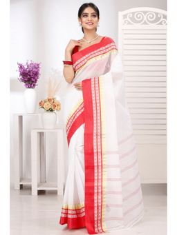 DipDiya - White Pure Cotton Woven Saree Without Blouse