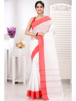 DipDiya - White Pure Cotton Woven Saree Without Blouse