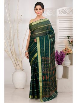 DipDiya - Green Pure Cotton Woven Saree Without Blouse