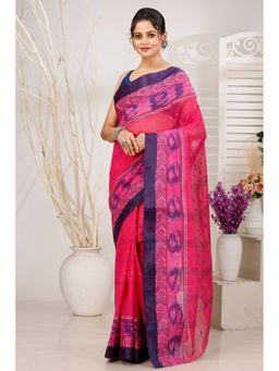 DipDiya - Pink Pure Cotton Woven Saree Without Blouse