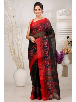 DipDiya - Black Pure Cotton Woven Saree Without Blouse