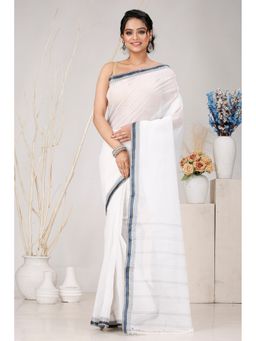 DipDiya - White Pure Cotton Woven Saree Without Blouse