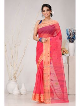 DipDiya - Pink Pure Cotton Woven Saree Without Blouse