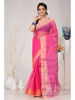 DipDiya - Pink Pure Cotton Woven Saree Without Blouse