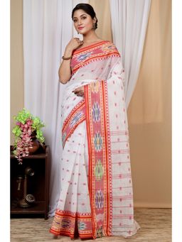 DipDiya - Red Pure Cotton Woven Saree Without Blouse