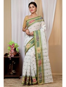 DipDiya - Green Pure Cotton Woven Saree Without Blouse