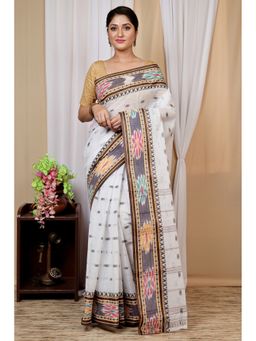 DipDiya - White Pure Cotton Woven Saree Without Blouse