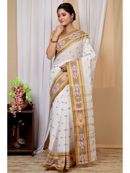 DipDiya - White Pure Cotton Woven Saree Without Blouse