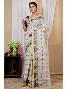 DipDiya - Off White Pure Cotton Woven Saree Without Blouse