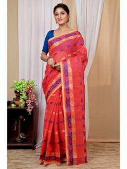 DipDiya - Pink Pure Cotton Woven Saree Without Blouse