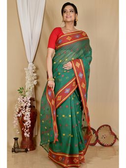 DipDiya - Green Pure Cotton Woven Saree Without Blouse