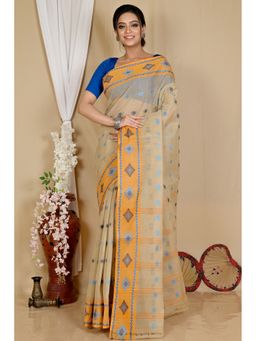 DipDiya - Cream Pure Cotton Woven Saree Without Blouse