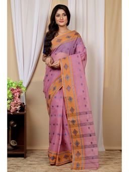 DipDiya - Peach Pure Cotton Woven Saree Without Blouse