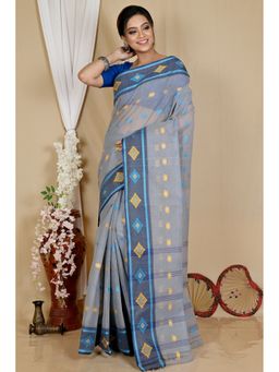 DipDiya - Grey Pure Cotton Woven Saree Without Blouse