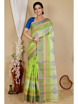 DipDiya - Green Pure Cotton Woven Saree Without Blouse