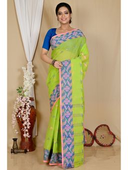 DipDiya - Green Pure Cotton Woven Saree Without Blouse