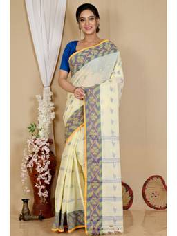 DipDiya - White Pure Cotton Woven Saree Without Blouse