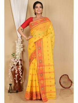 DipDiya - Yellow Pure Cotton Woven Saree Without Blouse