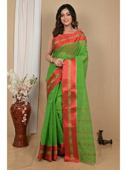DipDiya - Green Pure Cotton Woven Saree Without Blouse