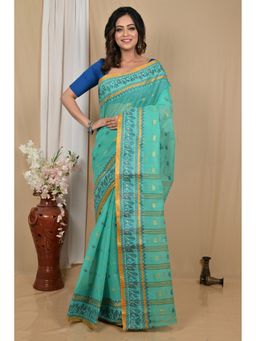 DipDiya - Green Pure Cotton Woven Saree Without Blouse