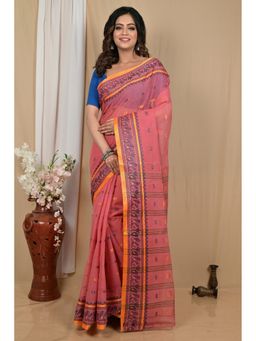 DipDiya - Peach Pure Cotton Woven Saree Without Blouse