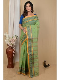 DipDiya - Green Pure Cotton Woven Saree Without Blouse