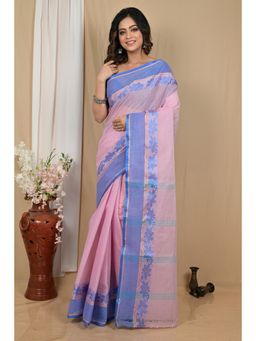 DipDiya - Pink Pure Cotton Woven Saree Without Blouse