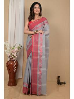 DipDiya - Grey Pure Cotton Woven Saree Without Blouse