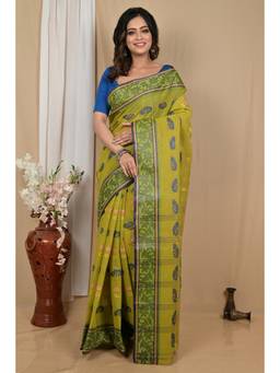 DipDiya - Green Pure Cotton Woven Saree Without Blouse