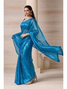 HANDME - Glamorous Blue Premium Tissue Saree with Unstitched Blouse