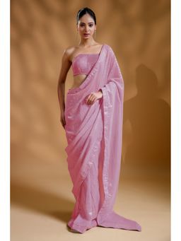 HANDME - Pink Blush Drape Sequins Luxe Saree with Unstitched Blouse