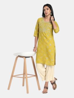 R&B - Olive Regular Fit Embroidered Kurta