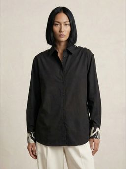 ZNKL - Oversized Back-Side and Cuff Abstract Digital Print Cotton Blend Black Shirt