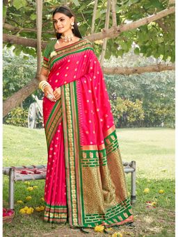 Anaita - Pink Floral Woven Silk Saree with Unstitched Blouse