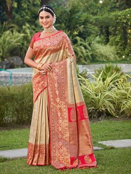 Anaita - Gold Woven Banarasi Silk Saree with Unstitched Blouse