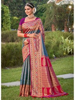 Anaita - Blue Woven Banarasi Silk Saree with Unstitched Blouse