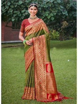 Anaita - Green Woven Banarasi Silk Saree with Unstitched Blouse