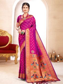 Anaita - Purple Woven Banarasi Silk Saree with Unstitched Blouse
