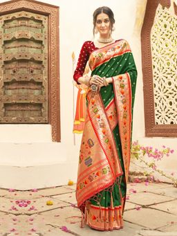Anaita - Green Woven Silk Saree with Unstitched Blouse
