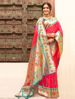 Anaita - Pink Woven Silk Saree with Unstitched Blouse