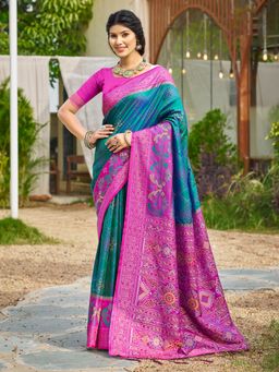 Anaita - Blue Woven Soft Silk Tassels Saree with Unstitched Blouse