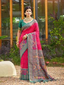 Anaita - Red Woven Soft Silk Tassels Saree with Unstitched Blouse