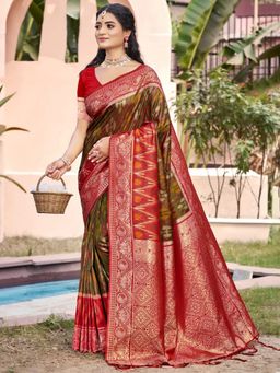 Anaita - Brown Woven Silk Saree with Unstitched Blouse