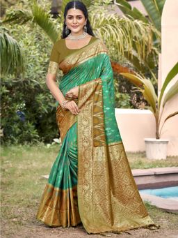 Anaita - Green Woven Silk Saree with Unstitched Blouse