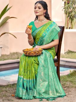 Anaita - Light Green Woven Silk Saree with Unstitched Blouse