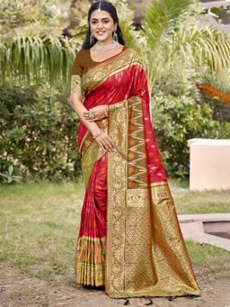 Anaita - Red Woven Silk Saree with Unstitched Blouse