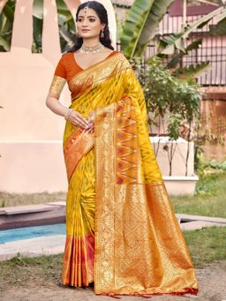 Anaita - Yellow Woven Silk Saree with Unstitched Blouse