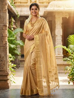Anaita - Beige Woven Handloom Silk Saree with Unstitched Blouse